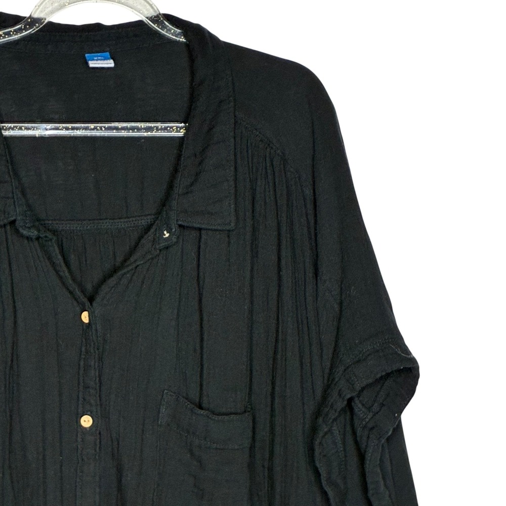 Old Navy XXL Womens Black Cotton Gauze Oversized Shirt Button Down Boxy Oversize - Picture 3 of 8